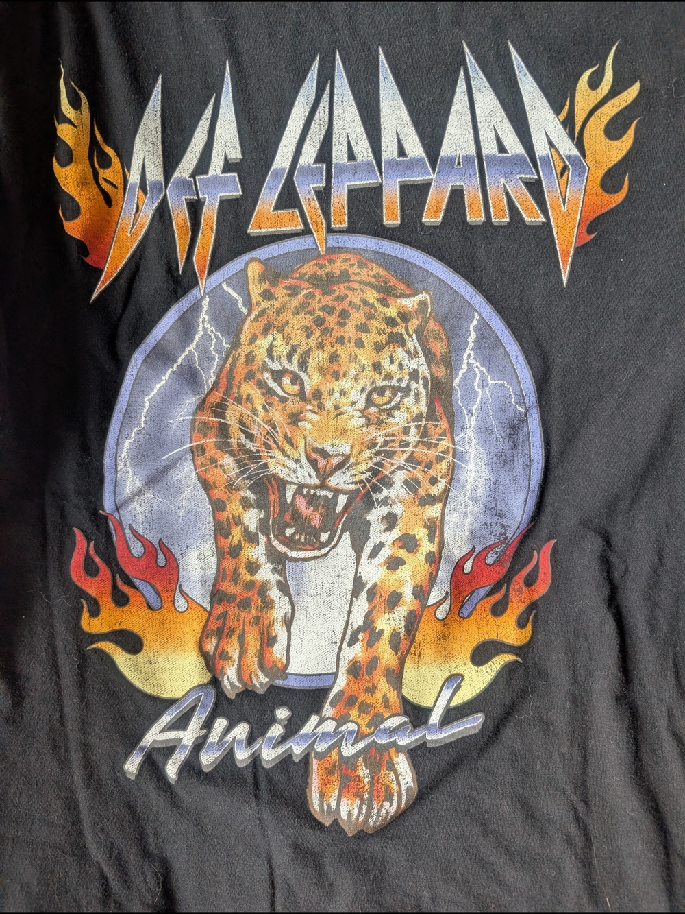 Def Leppard "Animal" Leopard Band Tee - Black Men's Small Flames